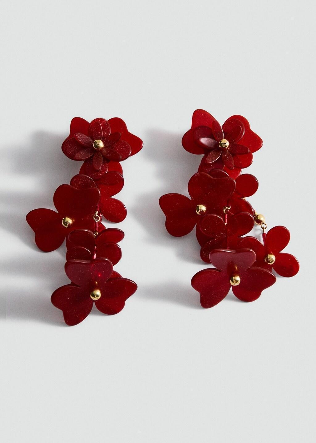 DARK RED Flower pendant earrings, Dark Red, large image number 3