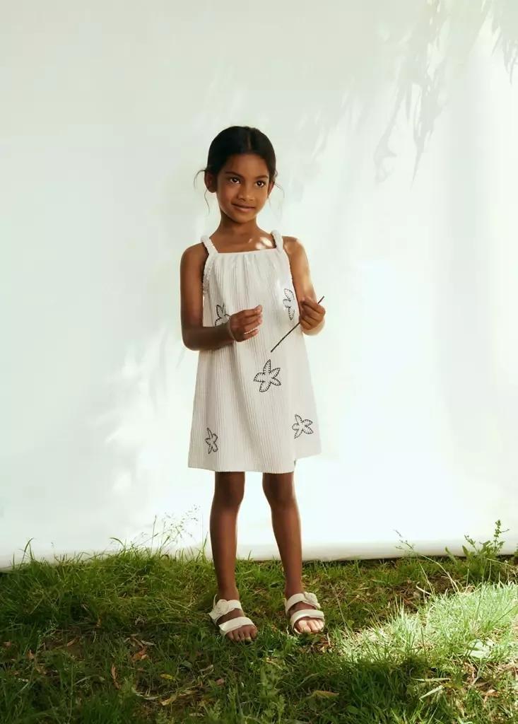 Beige Embroidered Floral Dress, Baby Girls, Light Beige, large image number 0