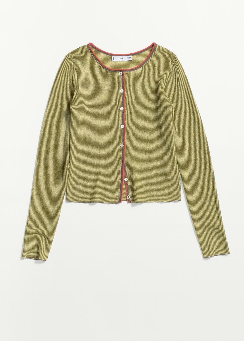 Grey Fine Knit Striped Cardigan, Charcoal, large image number 7