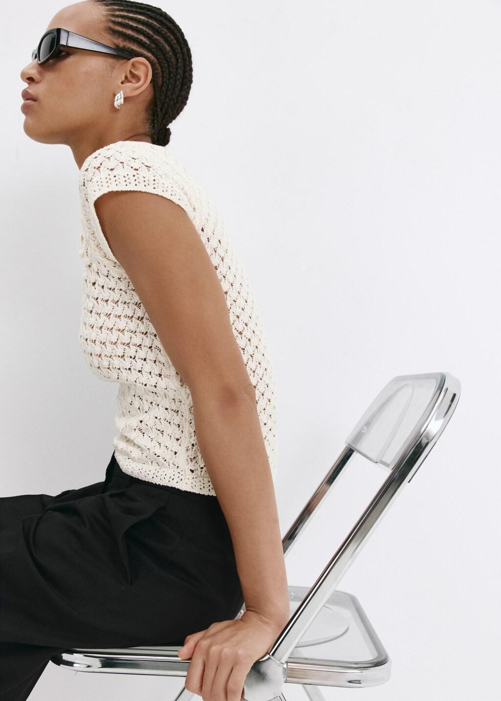 Beige Openwork Knit Toggle Jumper, Light Beige, large image number 3