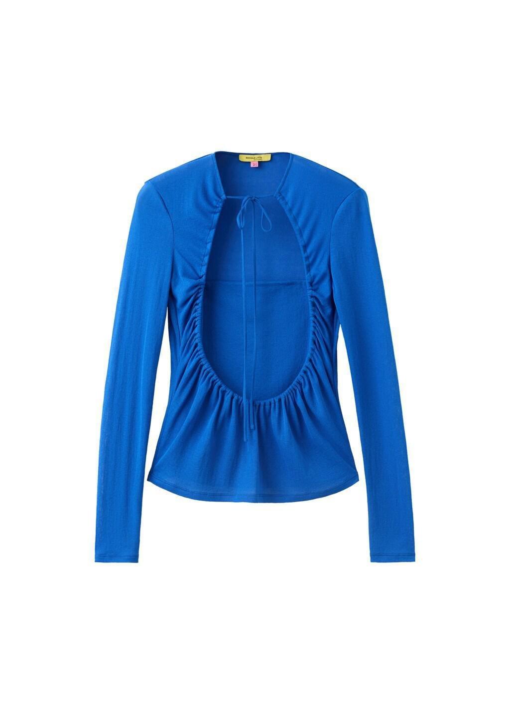 Blue Ruched Split Overlay Top, Medium Blue, large image number 5
