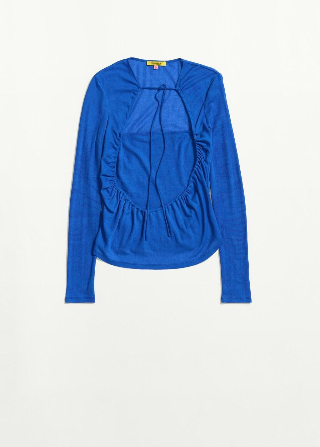 Blue Ruched Split Overlay Top, Medium Blue, large image number 6
