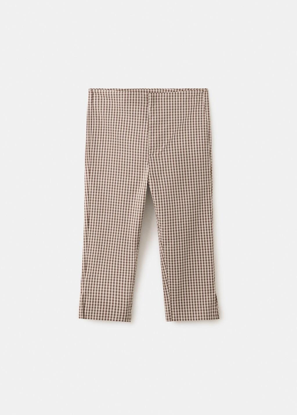 Brown Gingham Check Capri Trousers, Brown, large image number 0