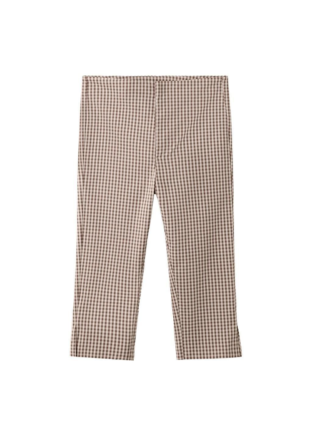 Brown Gingham Check Capri Trousers, Brown, large image number 3