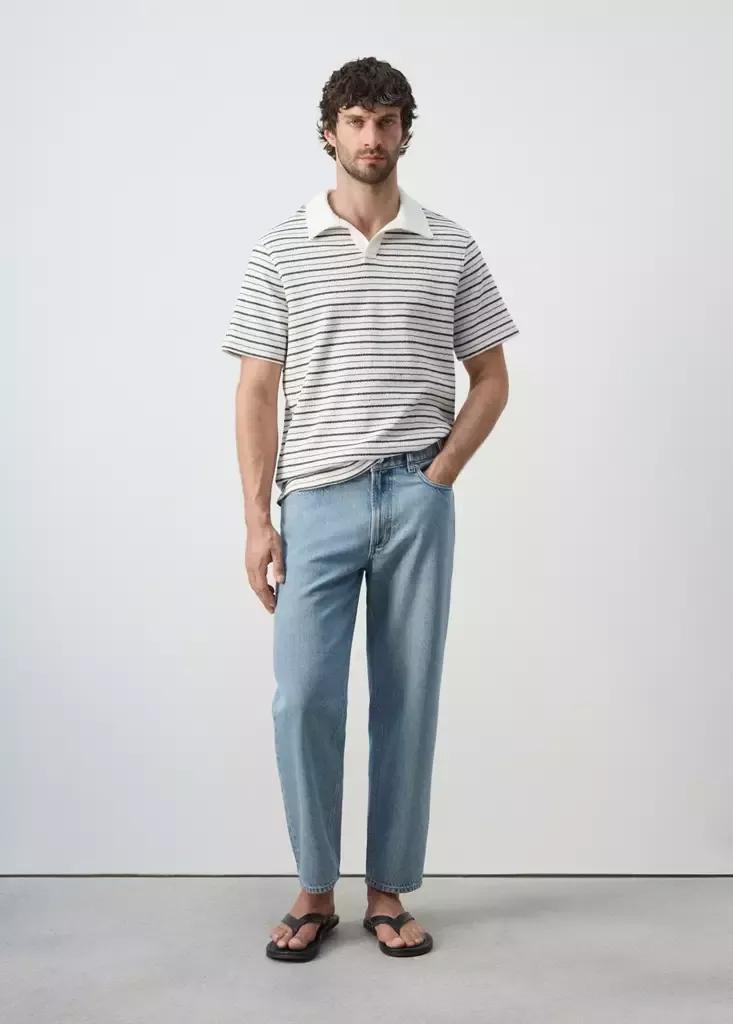 White Textured Striped Cotton Blend Polo, Natural White, large image number 0