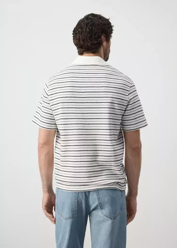 White Textured Striped Cotton Blend Polo, Natural White, large image number 2