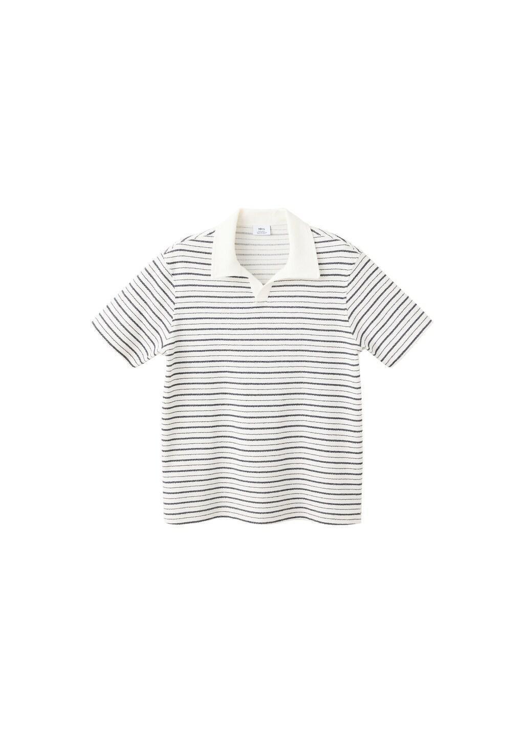 White Textured Striped Cotton Blend Polo, Natural White, large image number 4