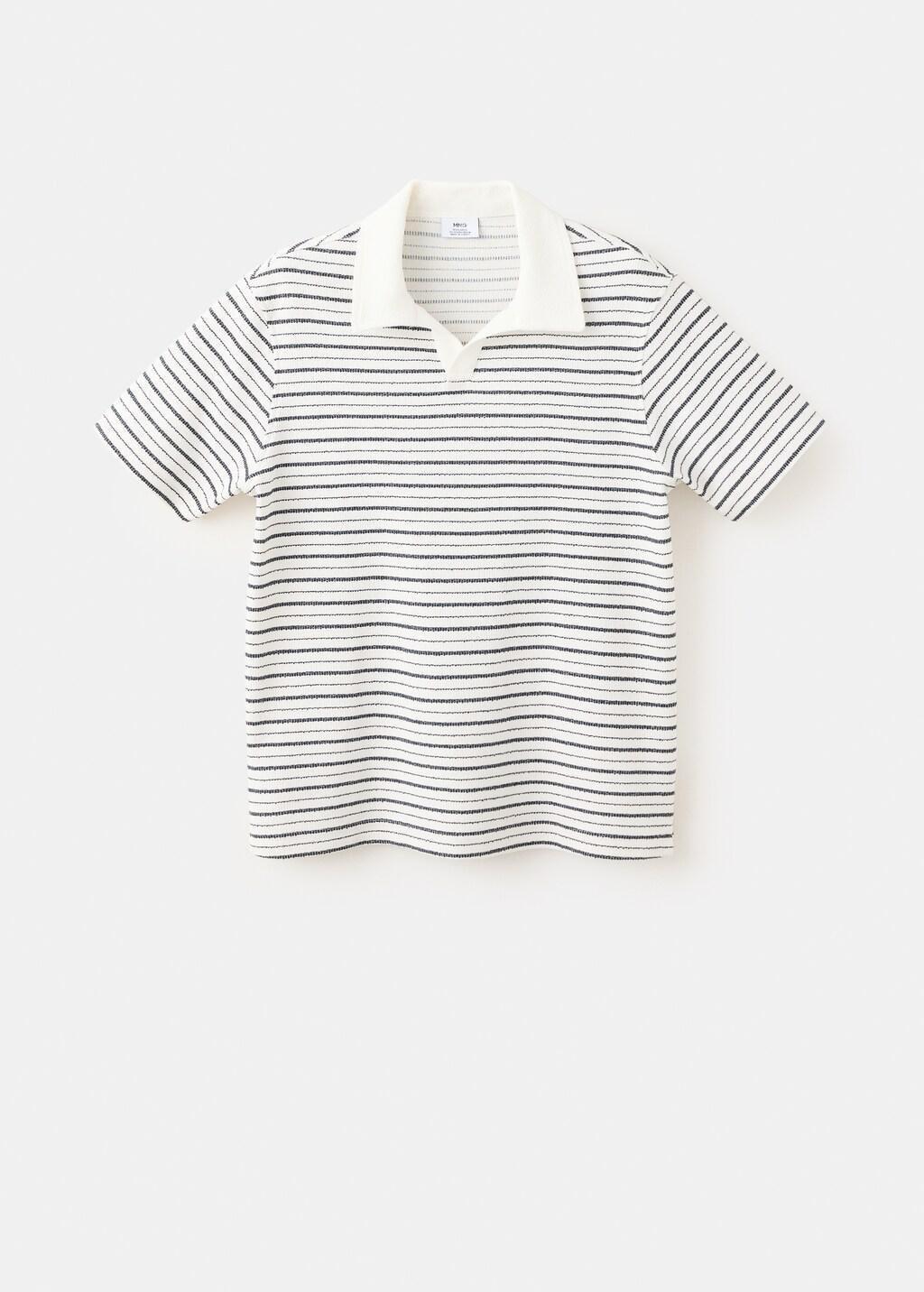 White Textured Striped Cotton Blend Polo, Natural White, large image number 5
