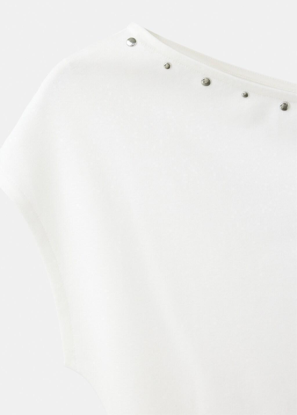 White Asymmetric Studded T-Shirt, Natural White, large image number 1