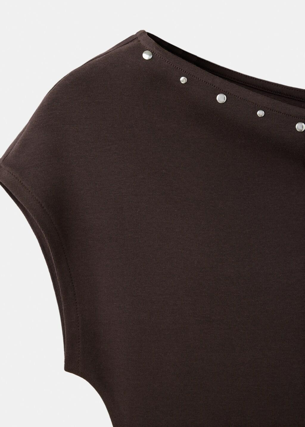 Brown Asymmetric Studded T-Shirt, Brown, large image number 1