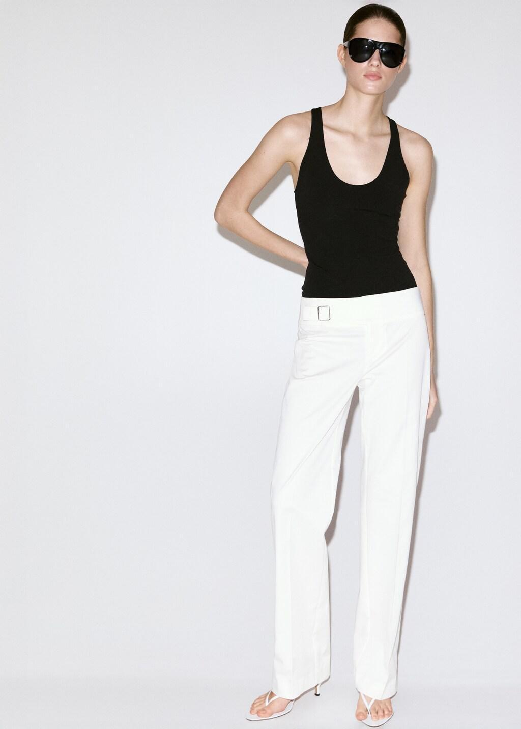 White Belt Straight-Fit Trousers, White, large image number 0