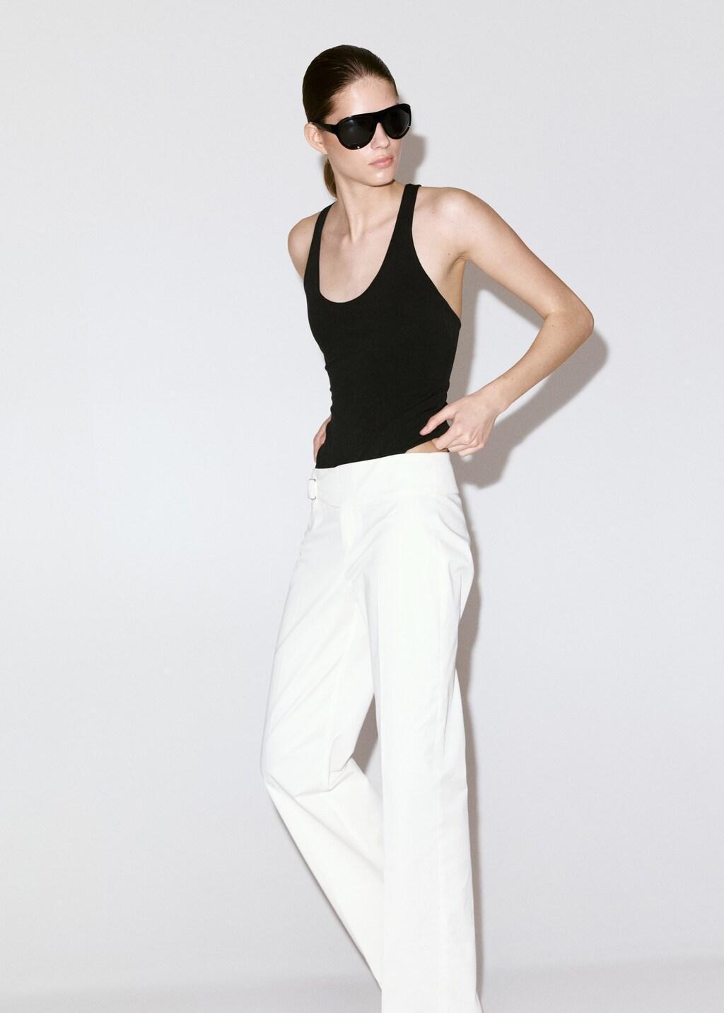 White Belt Straight-Fit Trousers, White, large image number 4