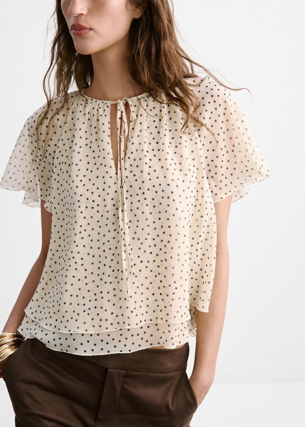 White Bow Polka-Dot Blouse, Natural White, large image number 3
