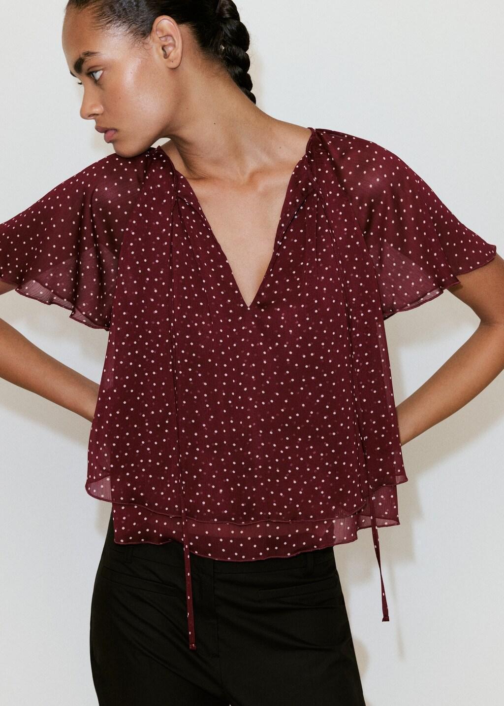 Red Bow Polka-Dot Blouse, Dark Red, large image number 3