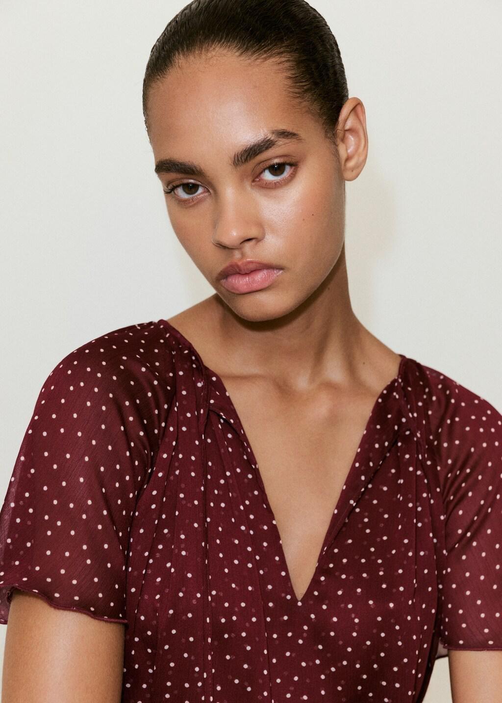 Red Bow Polka-Dot Blouse, Dark Red, large image number 4