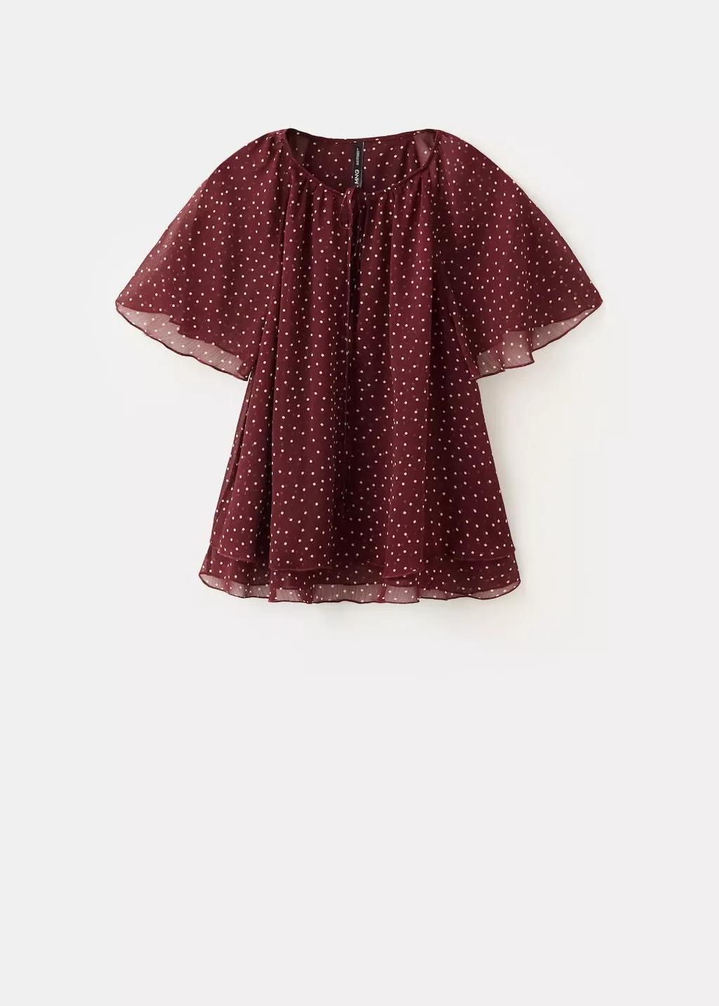 Red Bow Polka-Dot Blouse, Dark Red, large image number 7