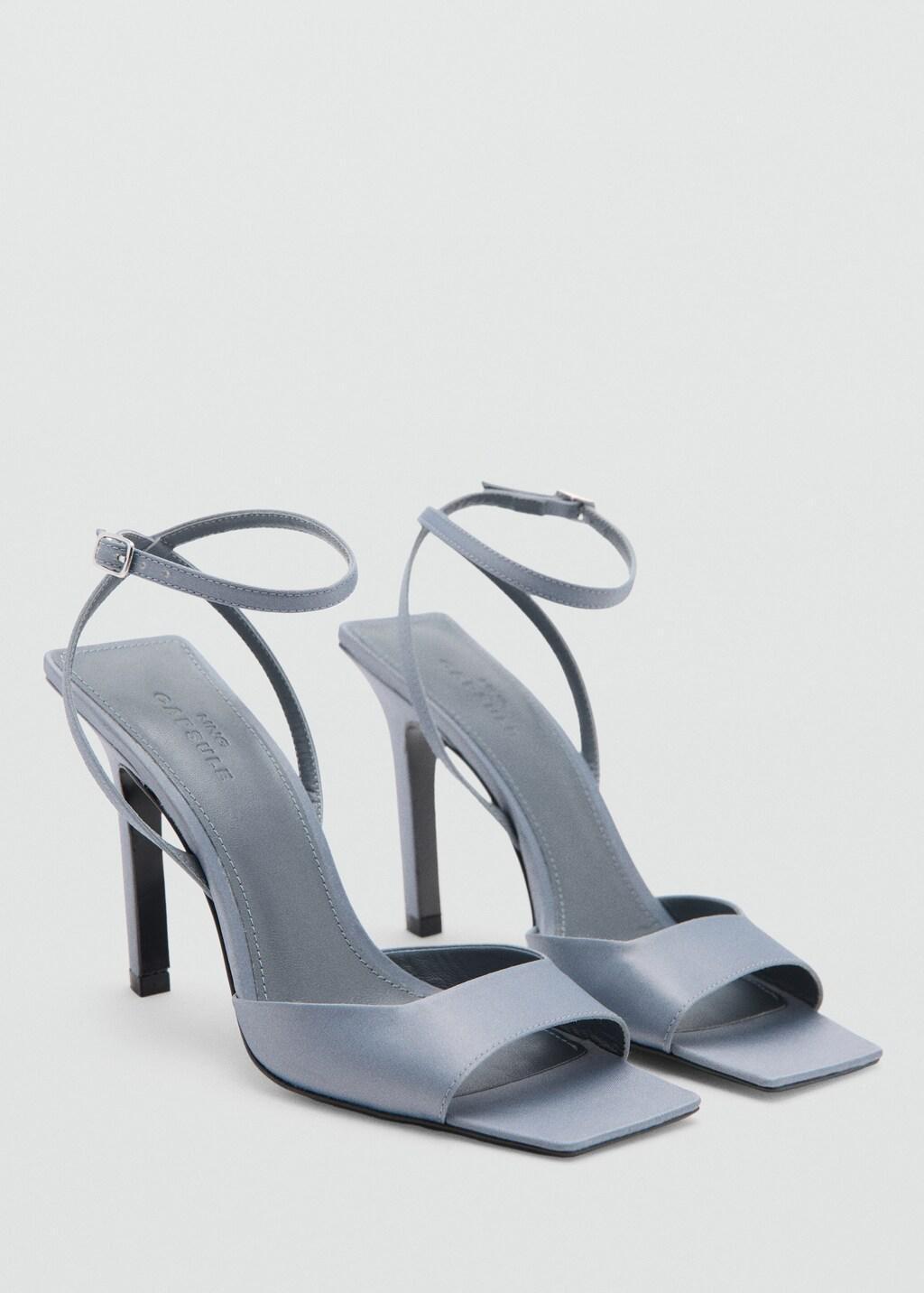 Grey Heel Leather Sandals, Grey, large image number 1