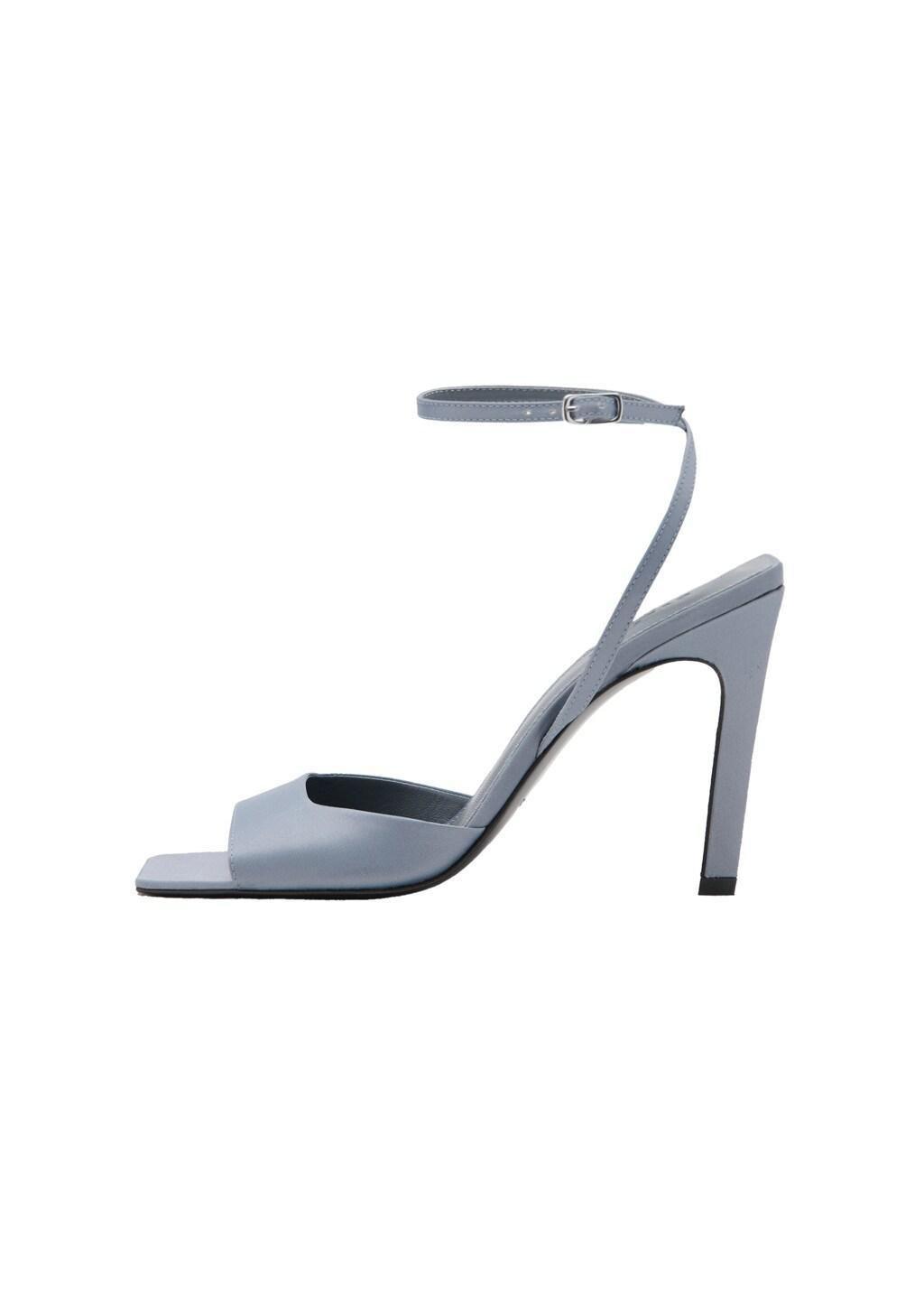Grey Heel Leather Sandals, Grey, large image number 3