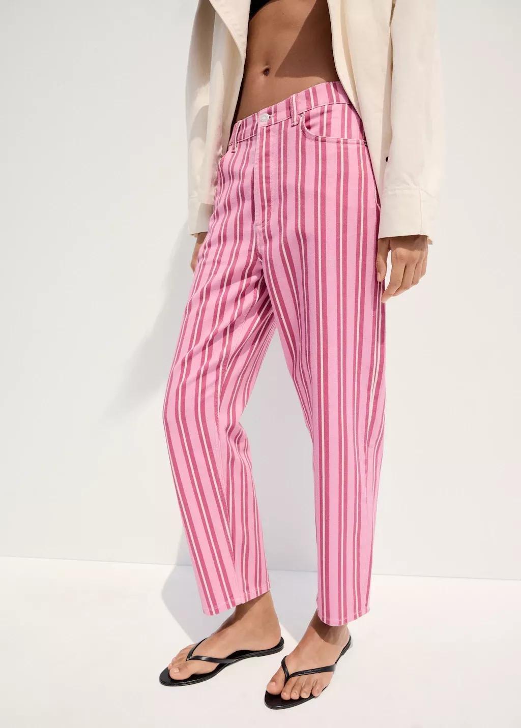 Pink Straight-Fit Striped Jeans, Pink, large image number 3