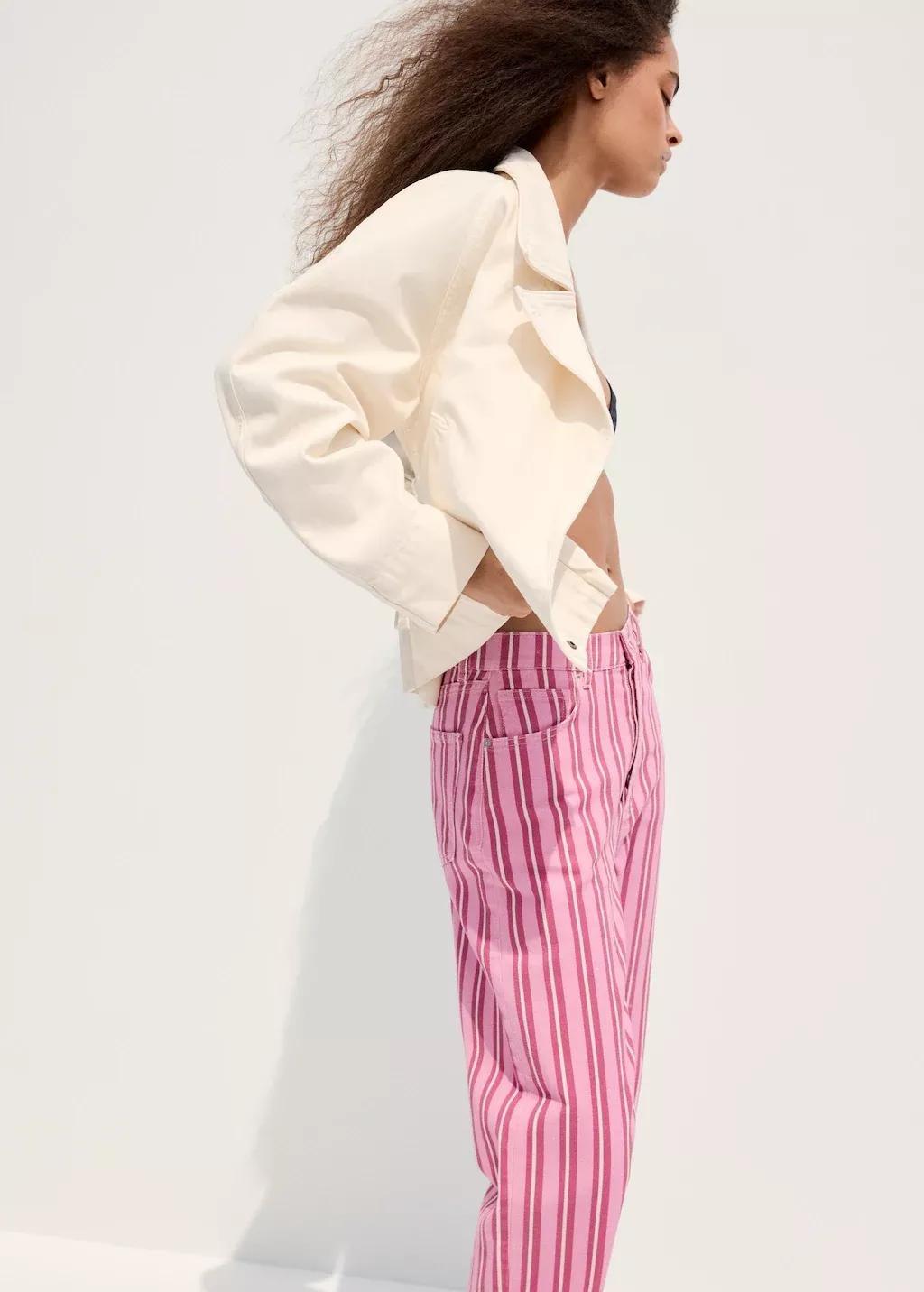Pink Straight-Fit Striped Jeans, Pink, large image number 6