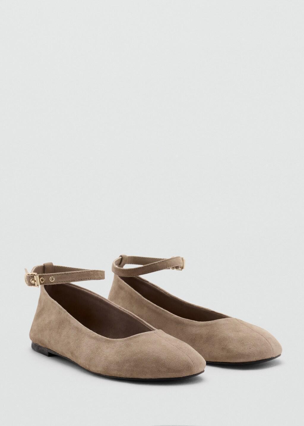 Brown Leather Ankle Strap Ballet Flats, Light Pastel Brown, medium