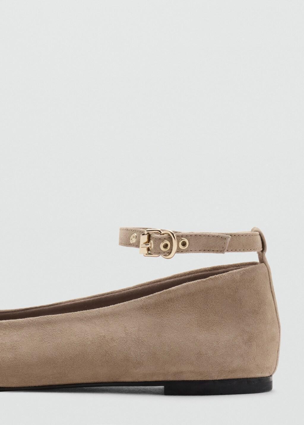 Brown Leather Ankle Strap Ballet Flats, Light Pastel Brown, medium