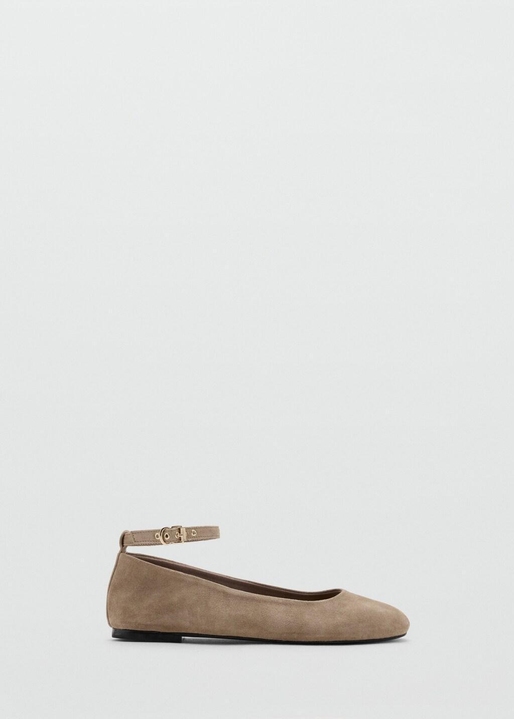 Brown Leather Ankle Strap Ballet Flats, Light Pastel Brown, large image number 3