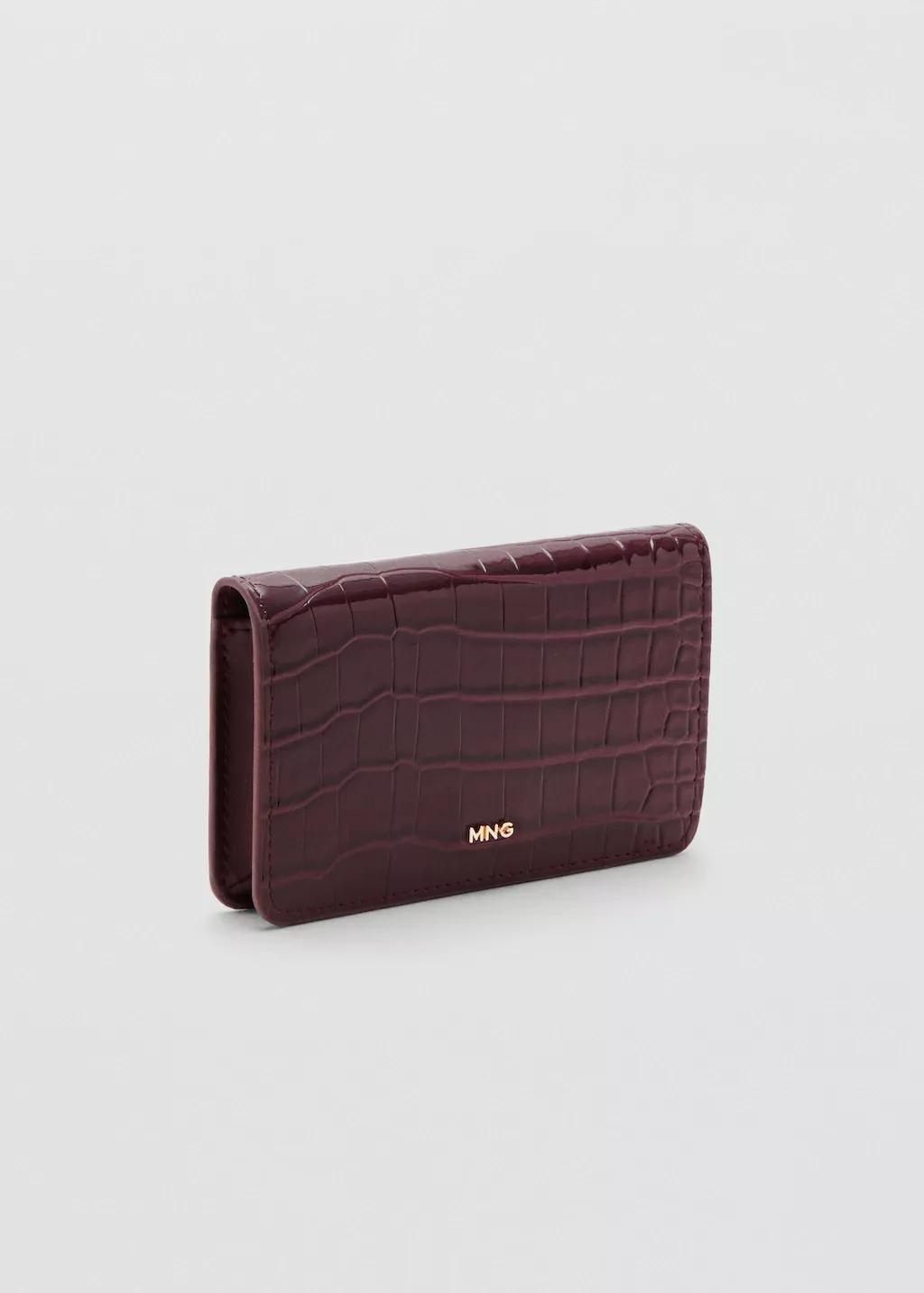 Red Small Shiny Croc-Effect Wallet, Dark Red, medium