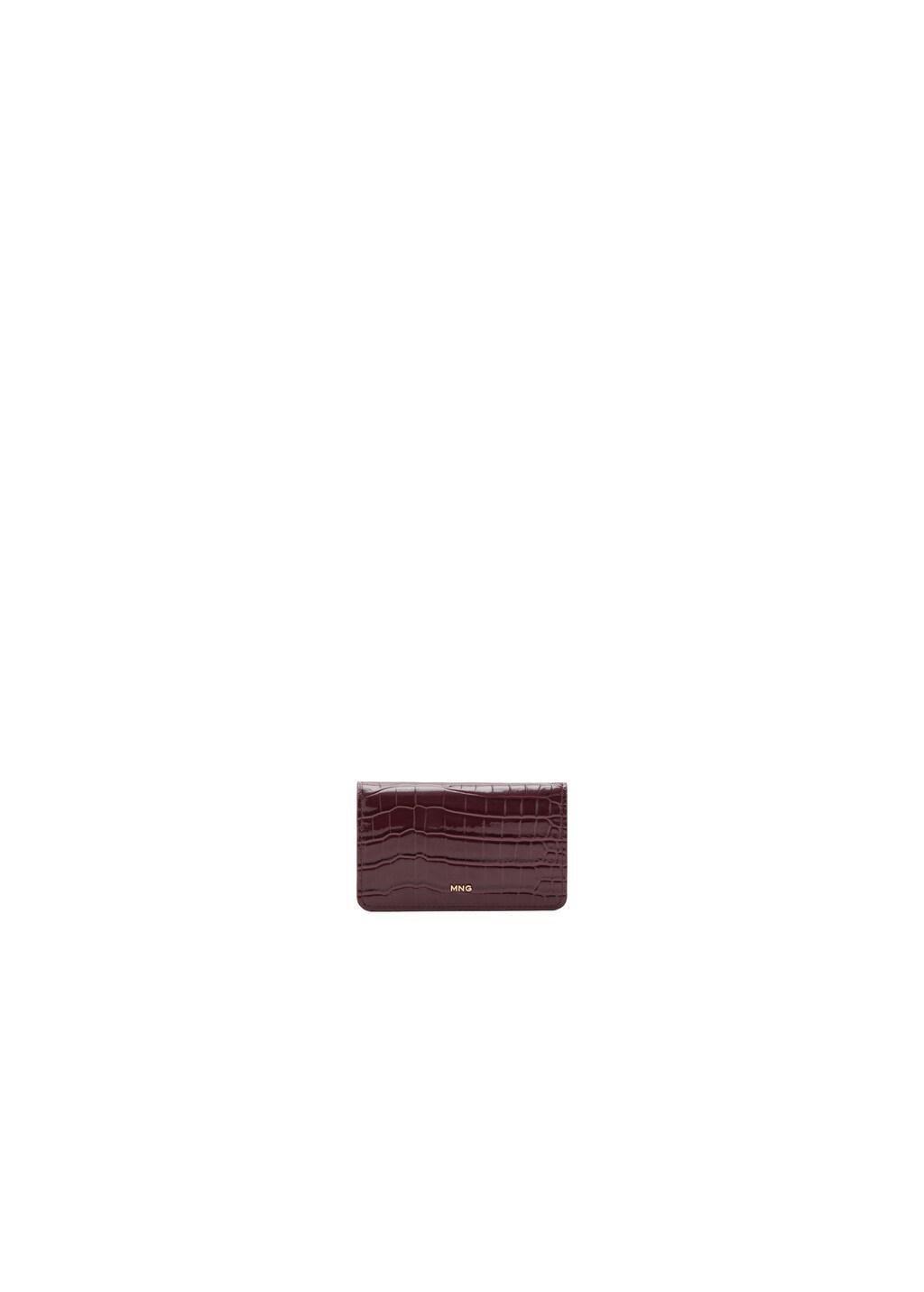 Red Small Shiny Croc-Effect Wallet, Dark Red, medium