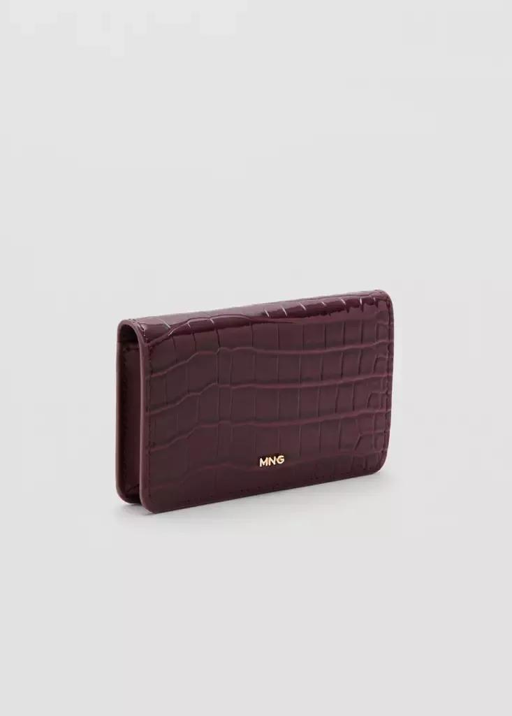 Red Small Shiny Croc-Effect Wallet, Dark Red, large image number 5