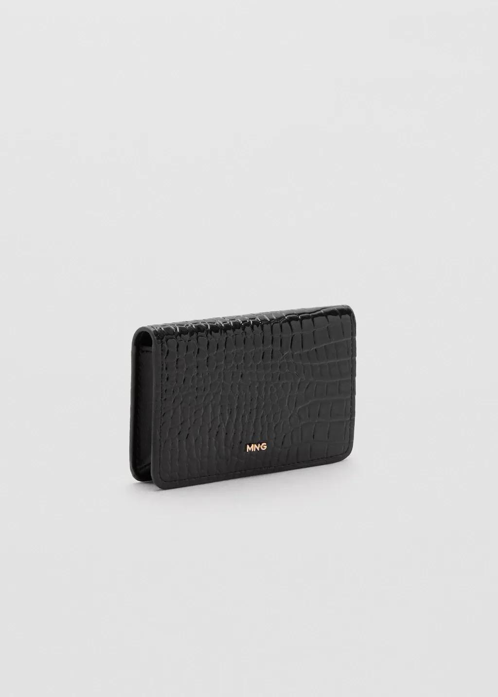 Black Small Shiny Croc-Effect Wallet, Black, medium