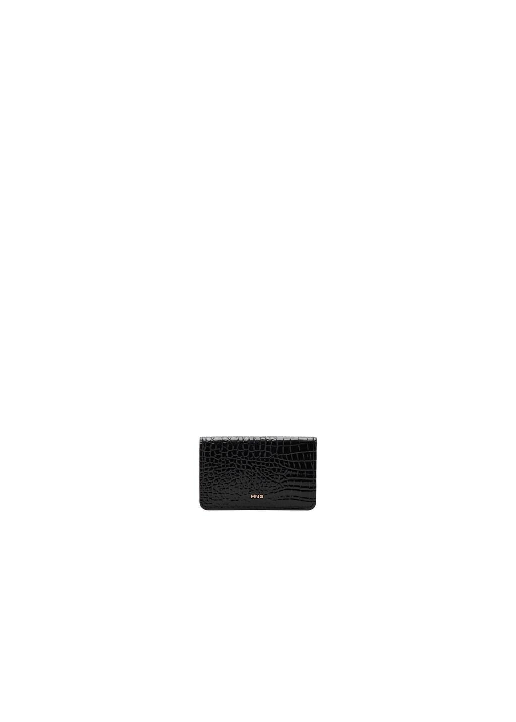 Black Small Shiny Croc-Effect Wallet, Black, medium