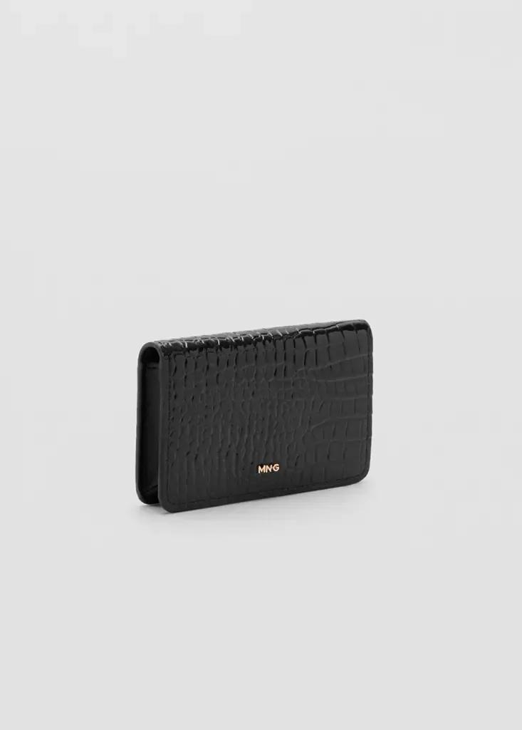 Black Small Shiny Croc-Effect Wallet, Black, large image number 4