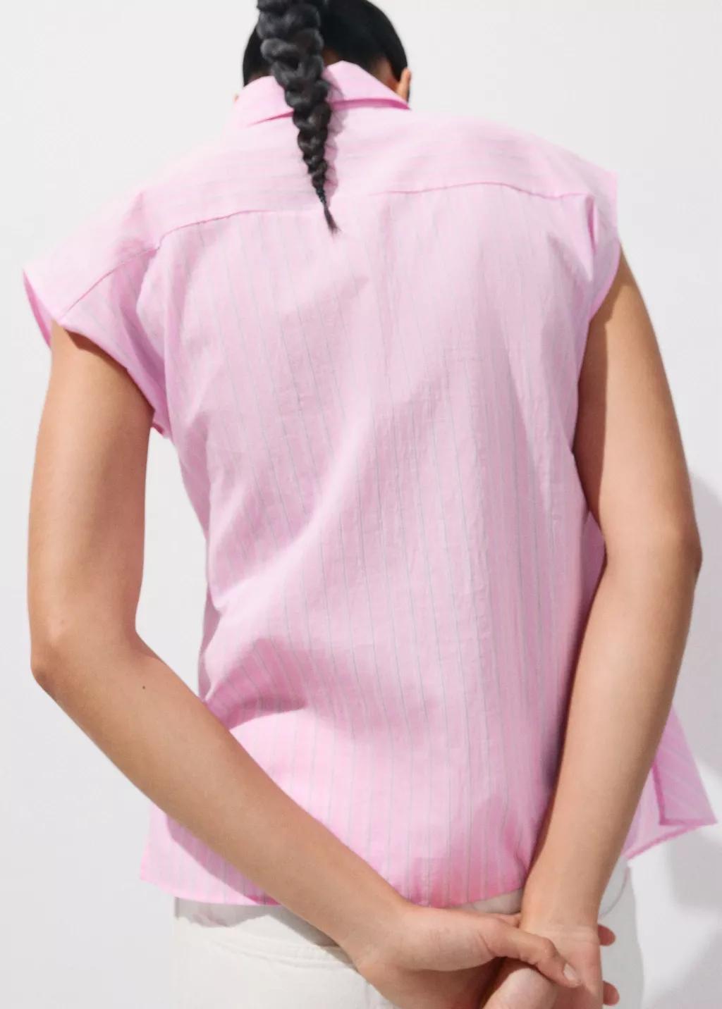 Pink Striped Cotton Shirt With Tie Detail, Pink, large image number 2