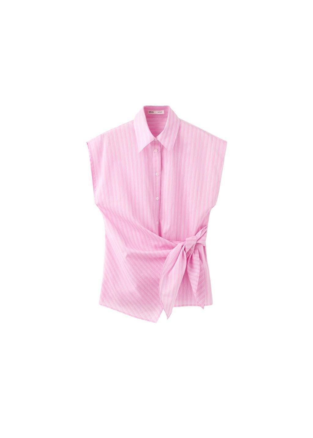 Pink Striped Cotton Shirt With Tie Detail, Pink, large image number 5