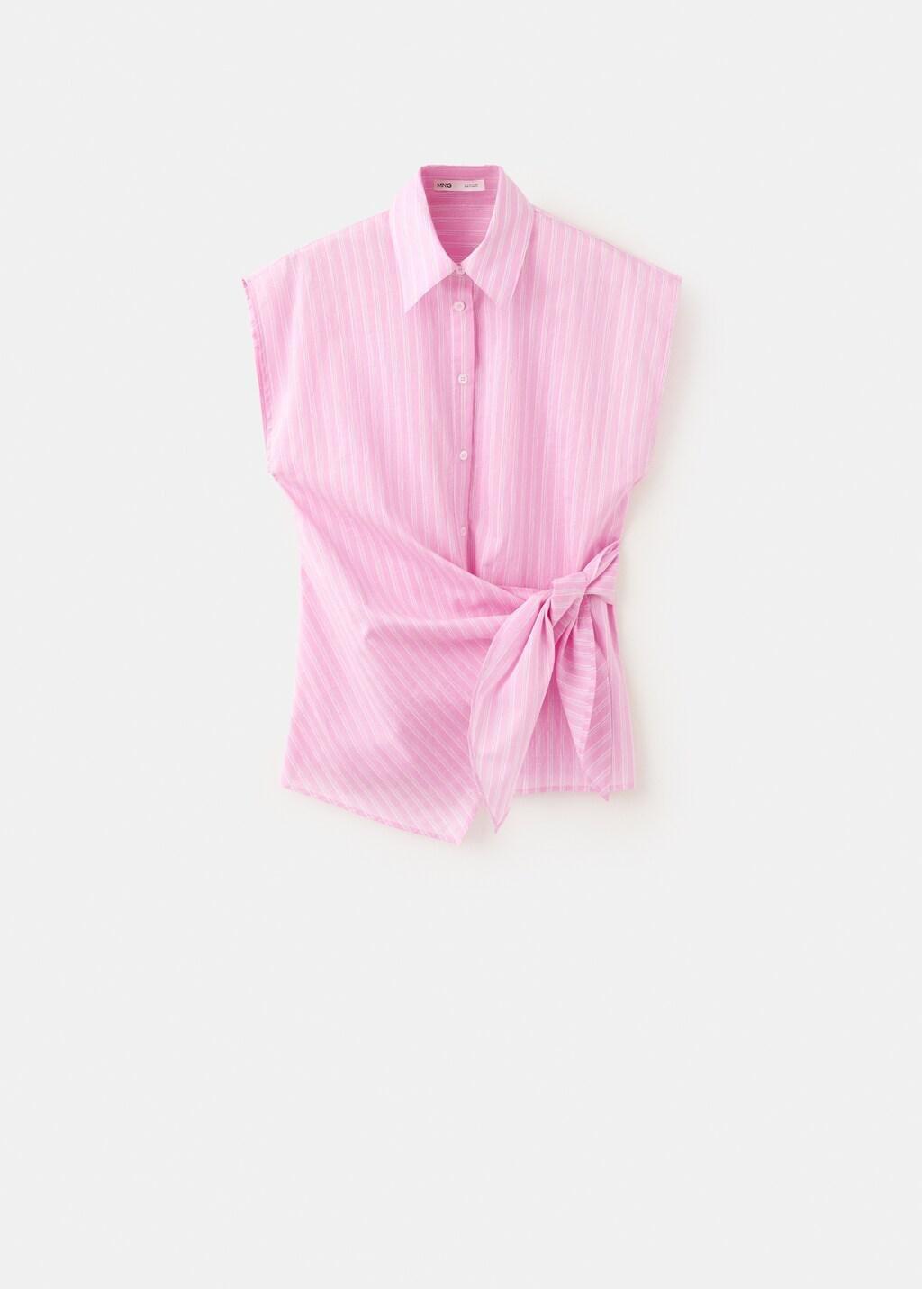 Pink Striped Cotton Shirt With Tie Detail, Pink, large image number 6