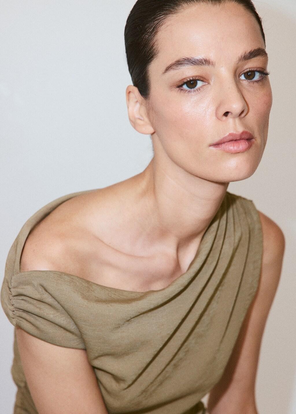 Khaki Asymmetrical Pleated Dress, Beige - Khaki, large image number 4