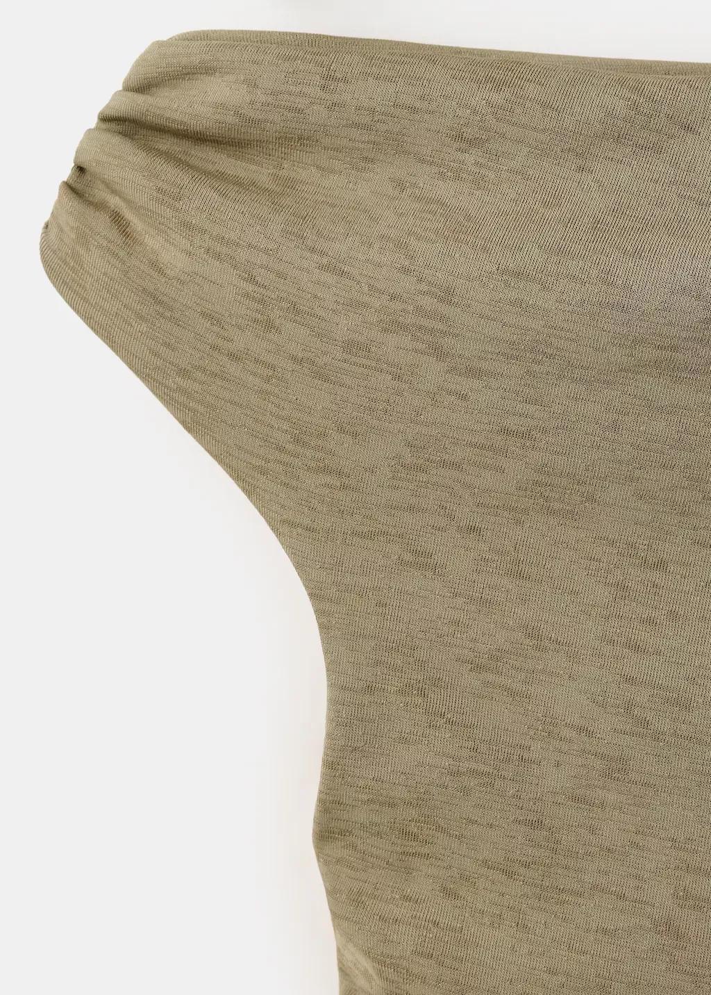 Khaki Asymmetrical Pleated Dress, Beige - Khaki, large image number 5