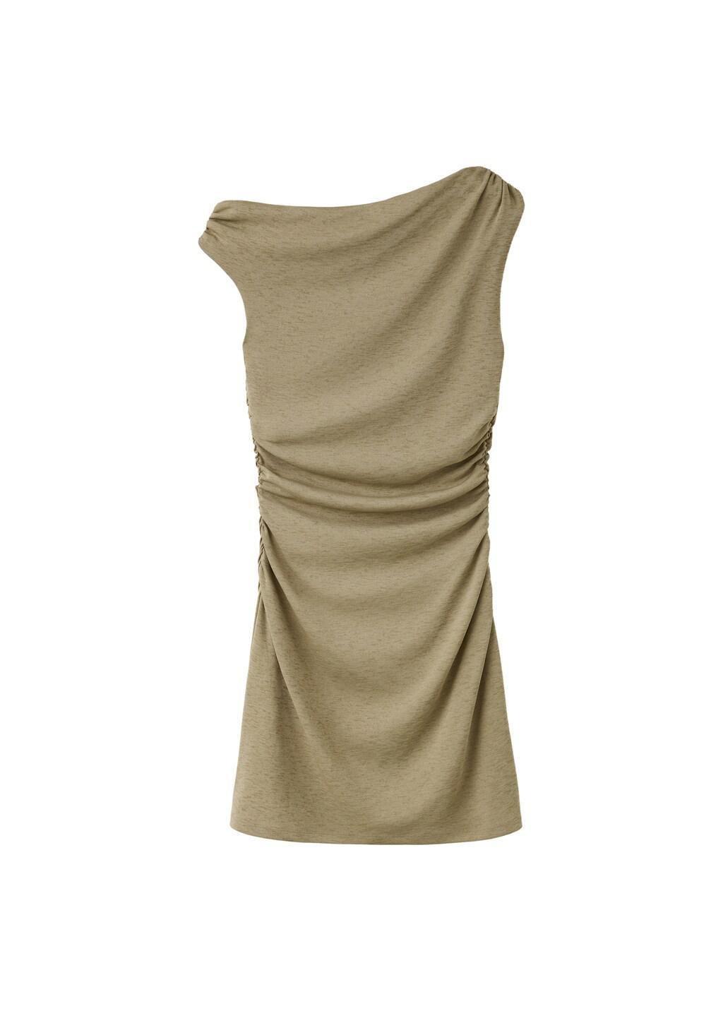 Khaki Asymmetrical Pleated Dress, Beige - Khaki, large image number 6