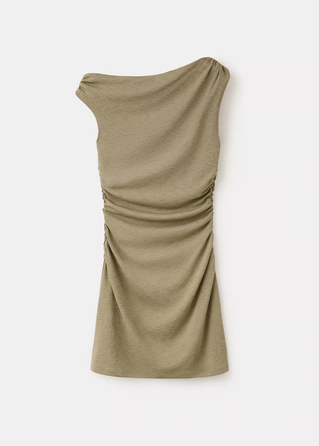 Khaki Asymmetrical Pleated Dress, Beige - Khaki, large image number 7
