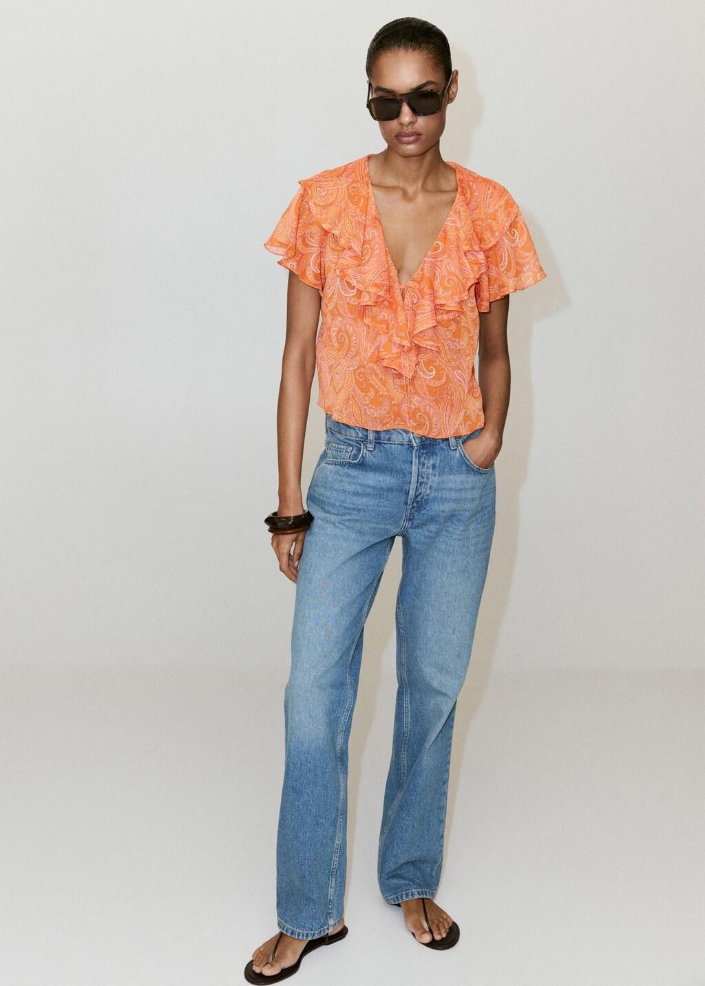 Orange Ruffles Printed Blouse, Orange, large image number 0