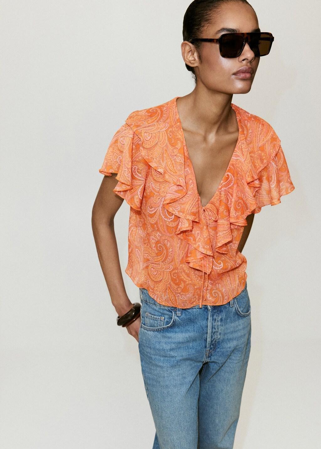 Orange Ruffles Printed Blouse, Orange, large image number 3