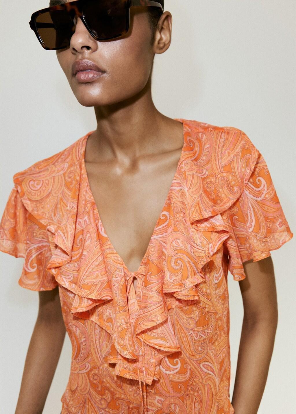 Orange Ruffles Printed Blouse, Orange, large image number 4