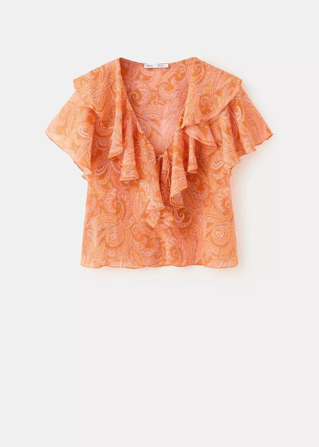 Orange Ruffles Printed Blouse, Orange, large image number 7