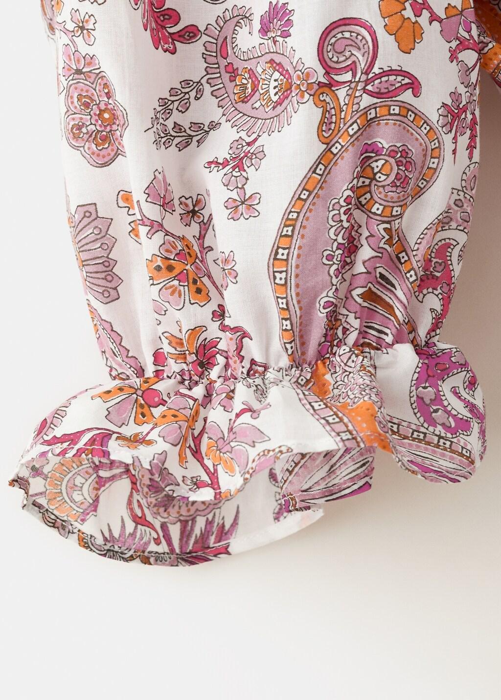 White Paisley Print Ruffle Blouse, Natural White, large image number 1