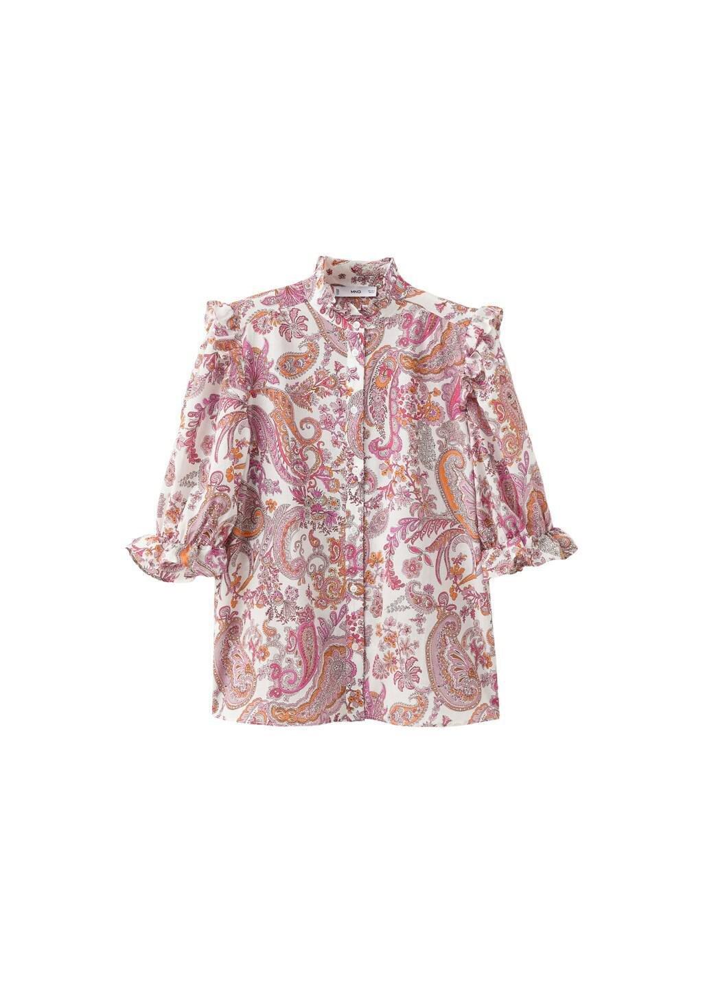 White Paisley Print Ruffle Blouse, Natural White, large image number 5