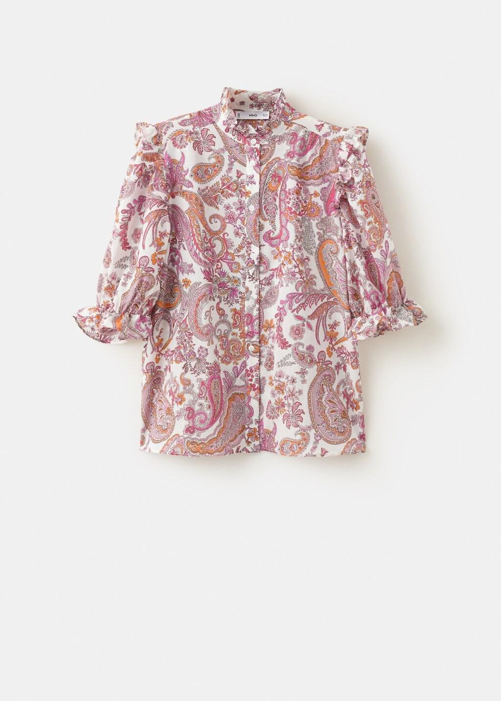 White Paisley Print Ruffle Blouse, Natural White, large image number 6