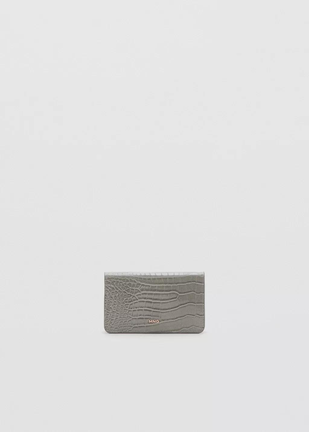 Grey Medium Wallet With Croc Effect, Grey, large image number 3