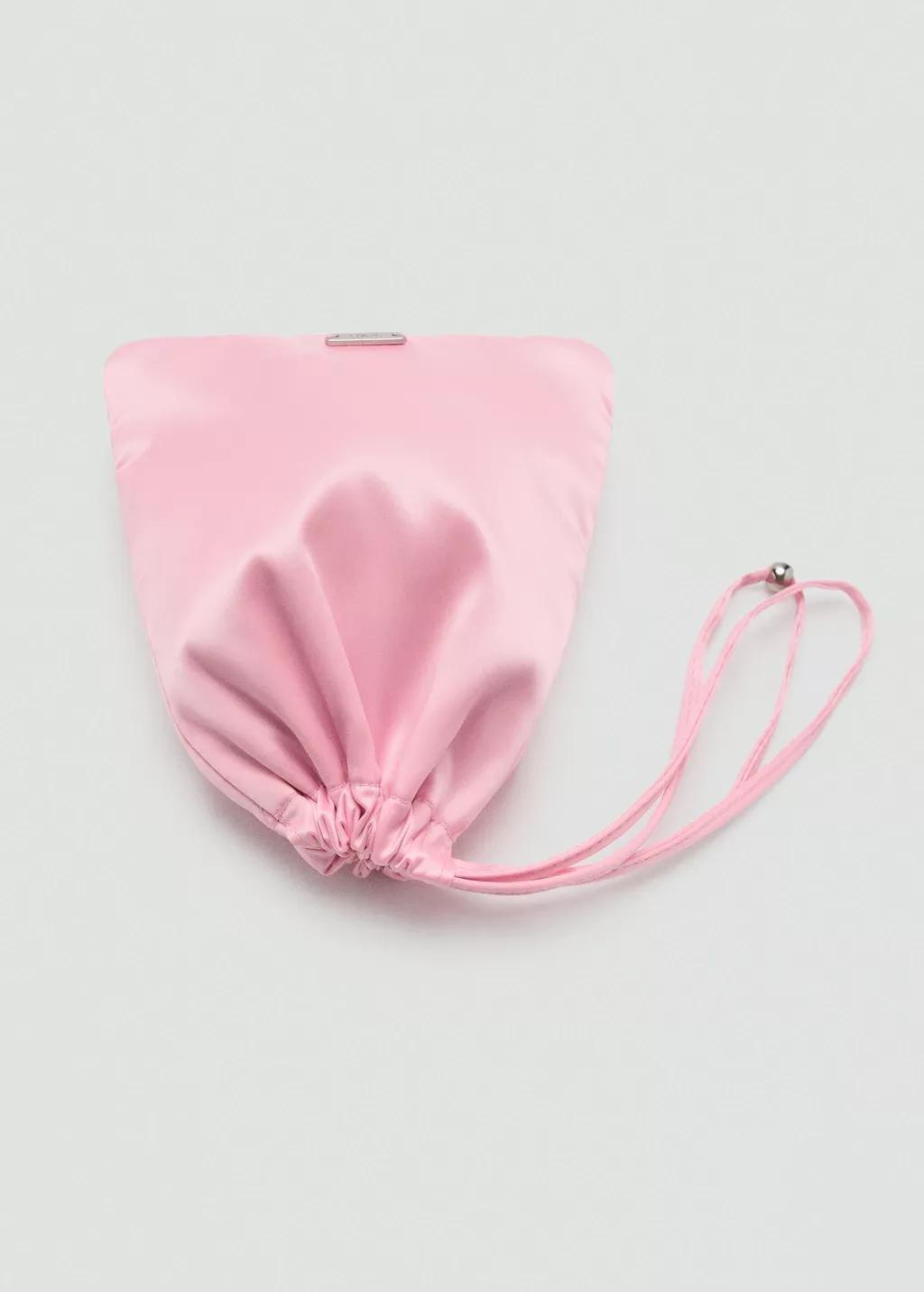 Pink Ruched Satin Pouch, Pink, large image number 1
