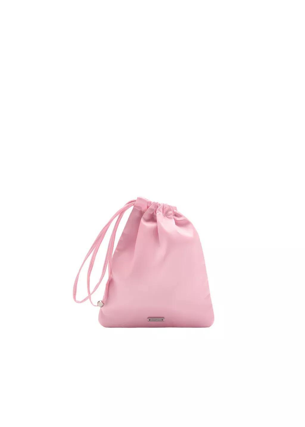 Pink Ruched Satin Pouch, Pink, medium